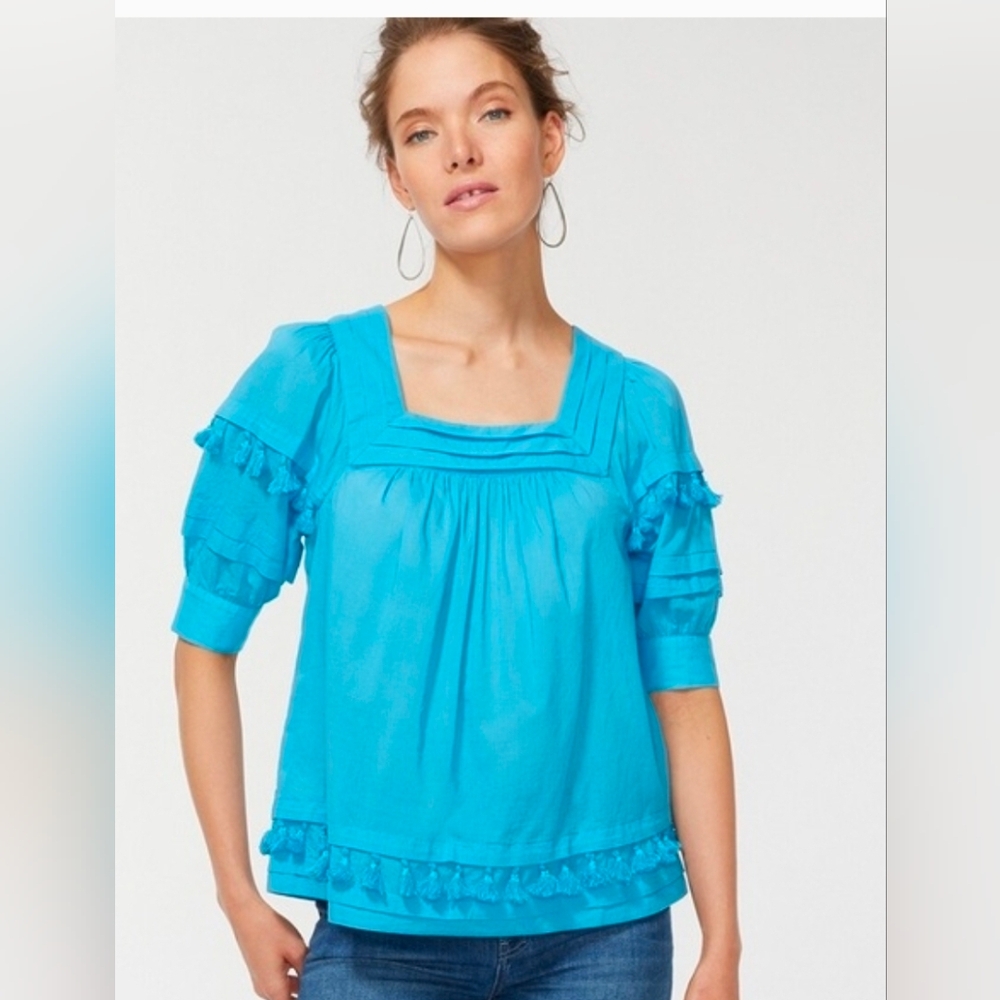 Chico's Sky Blue Ruffled Top Size 2